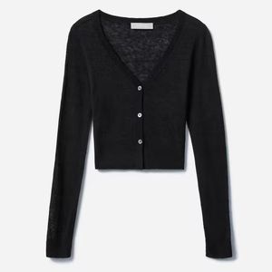 EVERLANE The Featherweight Alpaca Cardigan Heathered Black Button Up Medium NEW